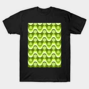 Retro Inspired D20 Dice and Color Wave Seamless Pattern - Lime Green T-Shirt